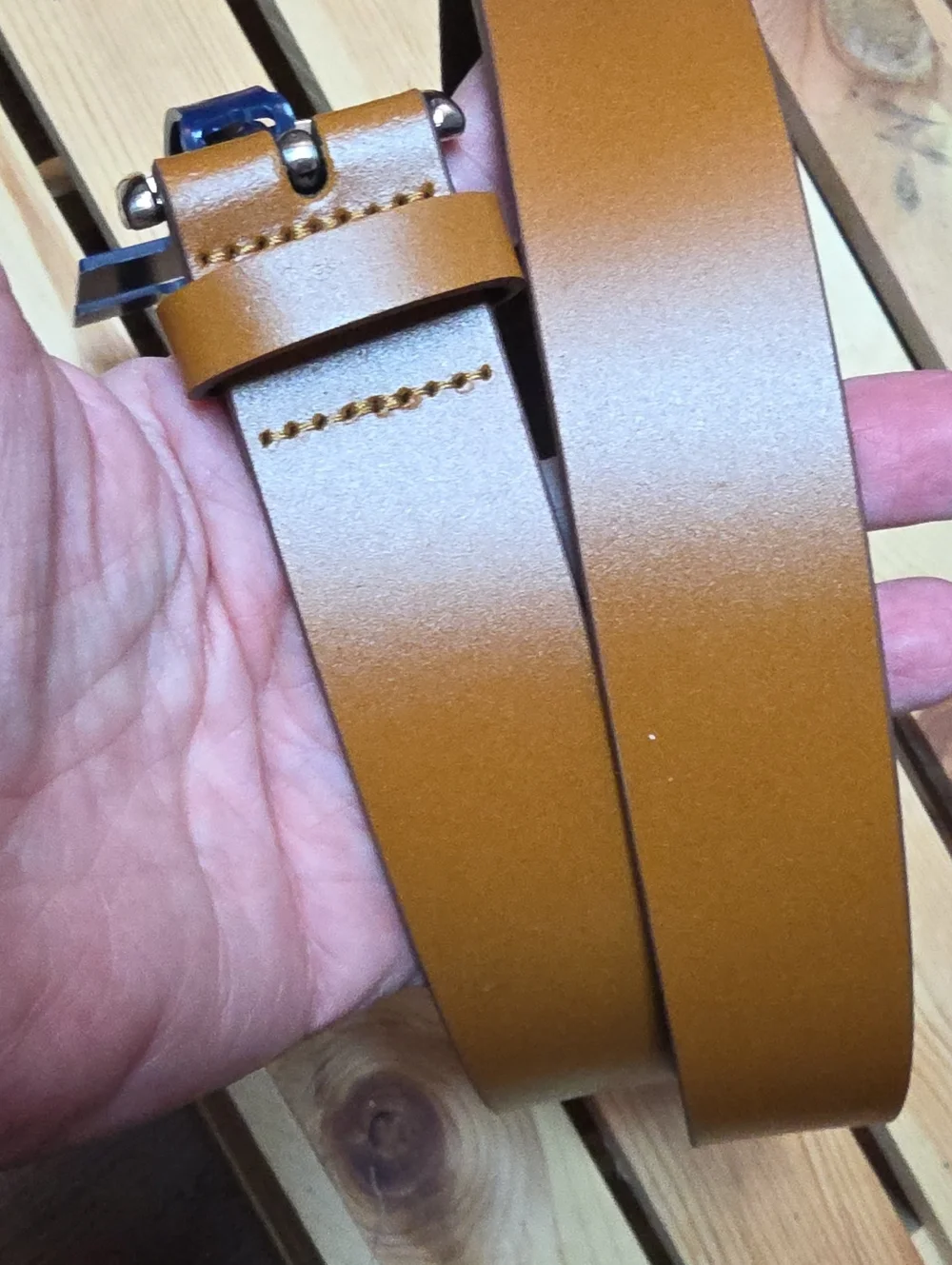 Club Room Tan Smooth Mens Leather Belt with Brushed Metal Buckle In Small